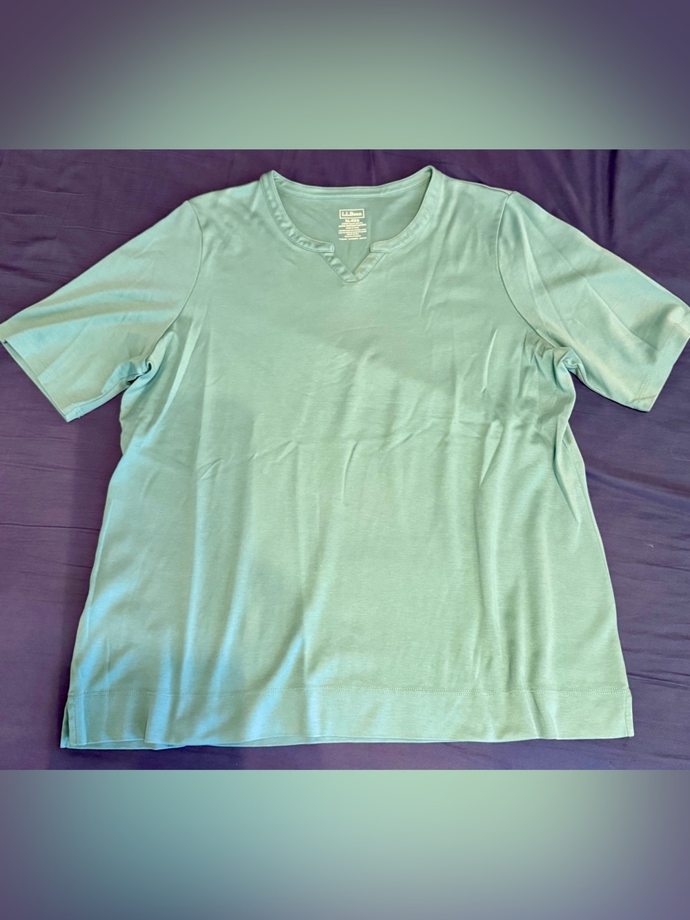 L.L.Bean Short Sleeve Split Neck Tee Green Women’s Size XL